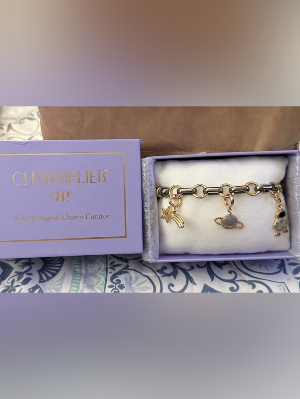 Charmelier Gold and Black Shooting Star & Space Charm Bracelet
